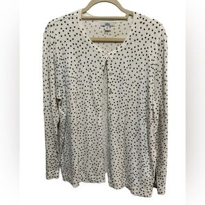 Croft & Barrow - White / Black dots; Button down front Cardigan; Size XL